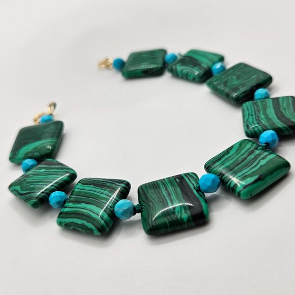 Genuine Malachite & Turquoise Beads w/ 14k Gold Filled Clasp (Handmade/N… - Picture 2 of 4